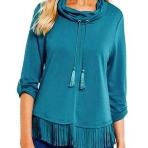Ruby Rd. Fringe Hem Tunnel Neck Top